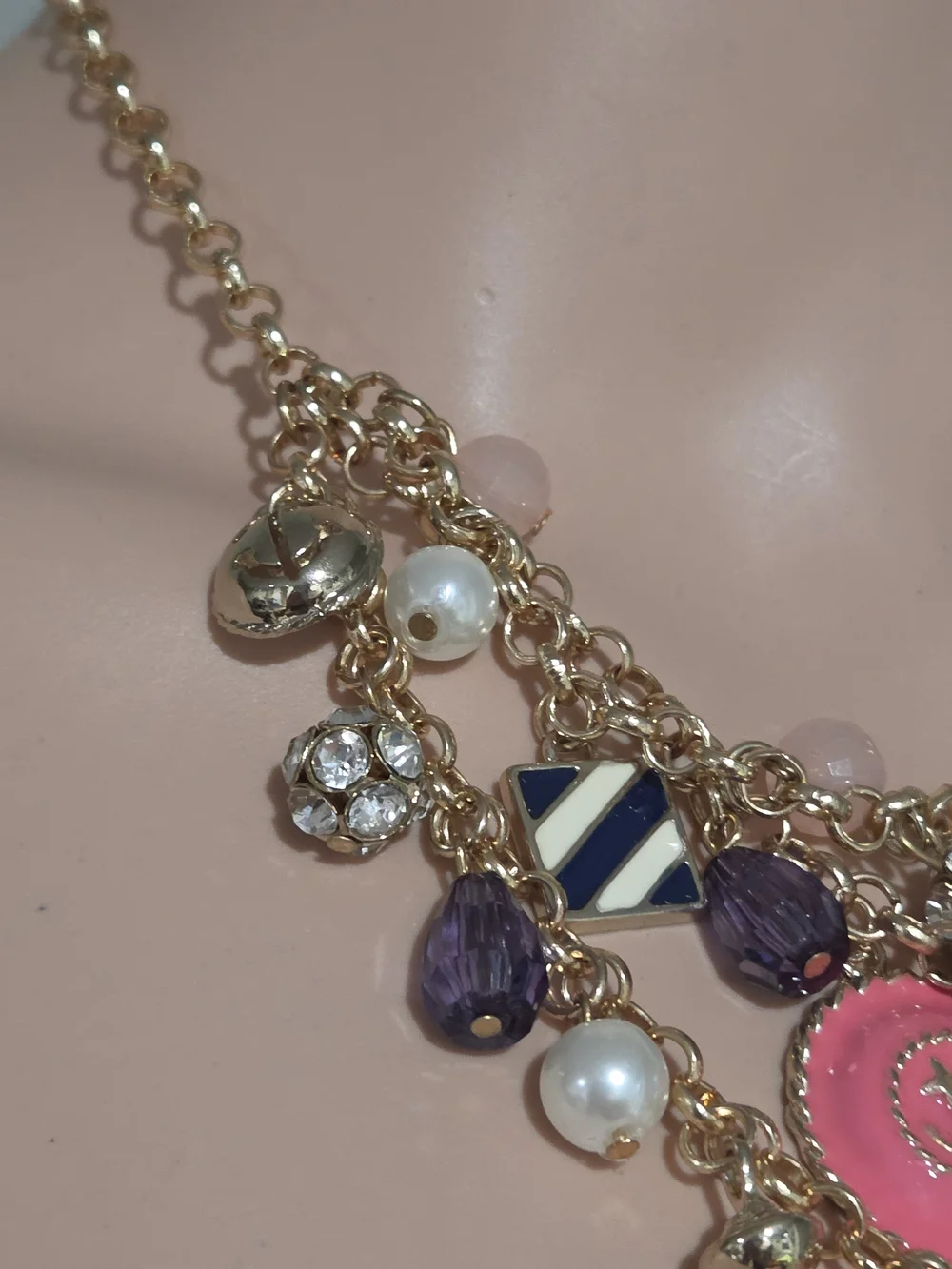 Betsey Johnson Nautical Anchor Charm Layered Gold Tone  Necklace